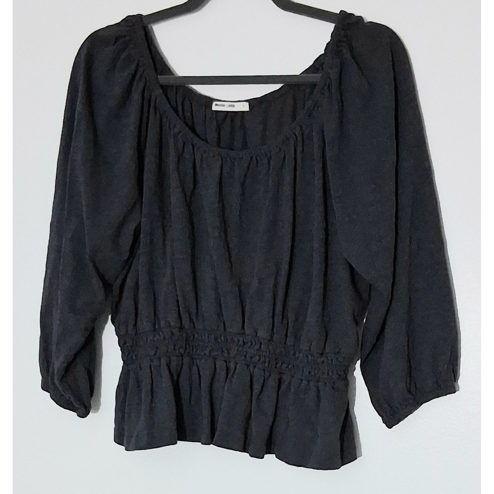 Marine Layer Blouse Size Large Gray Smocked Peplum Milkmaid Peasant Pre-owned